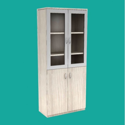PREMIER SERIES HALF GLASS DOOR BOOKSHELF ALUMINIUM FRAME DOOR CABINET (OFP-BSGC-90180 | OFP-BSGC-90210 | OFP-BSGC-90240)