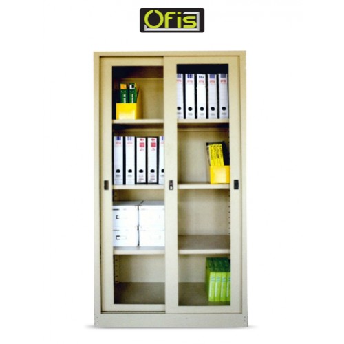 FULL HEIGHT SLIDING GLASS DOOR C/W 3 ADJUSTABLE SHELVES CUPBOARD (OF-S119)